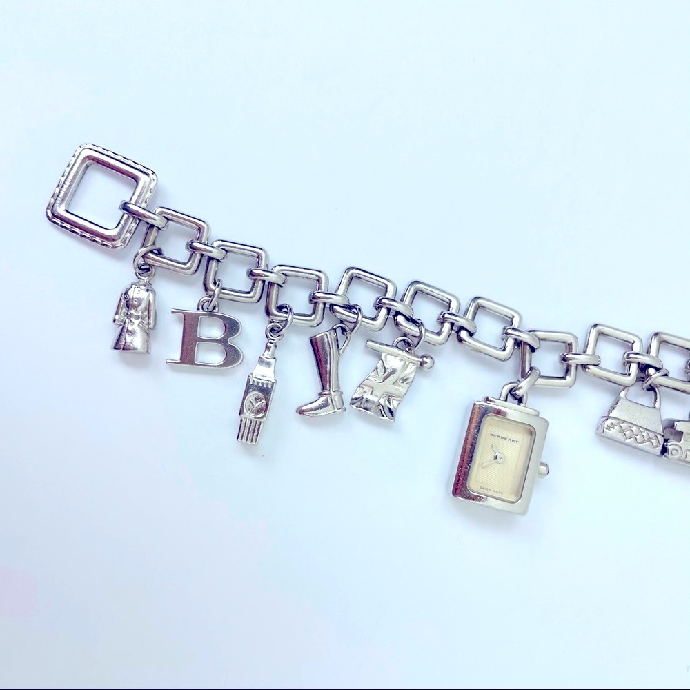 Auth Burberry Charm Watch Bracelet silver ruby